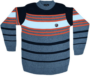SELCAN Striped Round Neck Casual Boys Grey Sweater