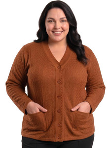ENOV Self Design V Neck Casual Women Orange Sweater