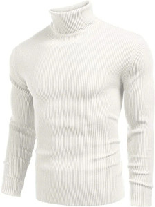 nikline Solid High Neck Casual Men White Sweater