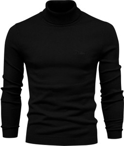Starvy Solid High Neck Casual Men Black Sweater