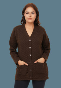 jorden4u Solid V Neck Casual Women Brown Sweater