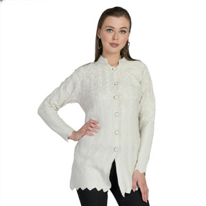 lady willington Solid Round Neck Casual Women White Sweater