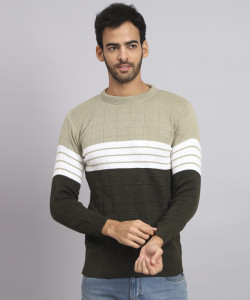 TWOCRAZIIE Striped, Colorblock Round Neck Casual Men Multicolor Sweater