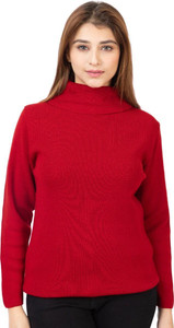 TWENTY ME Solid High Neck Casual Women Red Sweater