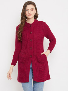 Zigo Solid Round Neck Casual Women Maroon Sweater