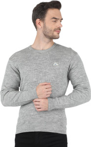 MONTE CARLO Solid Round Neck Casual Men Grey Sweater
