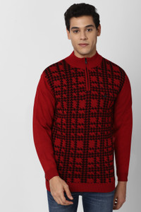 पीटर इंग्लैंड पुरुषों के लिए कैज़ुअल सेल्फ डिज़ाइन मैरून गोल गला स्वेटर