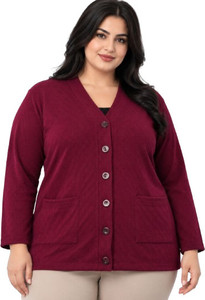 LE ARC Solid V Neck Casual Women Purple Sweater
