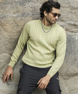 CAHOOT Colorblock Crew Neck Casual Men Green Sweater