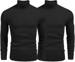 OLENE Solid High Neck Casual Men Black, Black Sweater