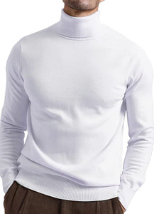 TEE TREE Solid High Neck Casual Men White Sweater