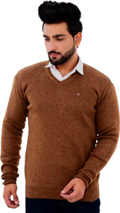 KLOVE Self Design V Neck Formal Men Brown Sweater