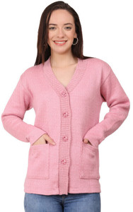 manra Solid V Neck Casual Women Pink Sweater