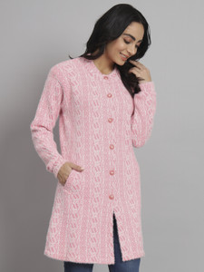 eWools Embroidered Round Neck Casual Women Pink Sweater