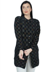 चटन्या महिलाओं के लिए  कैज़ुअल चेकर्ड काला गोल गला स्वेटर