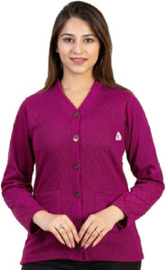 Dhanlaxmi Solid V Neck Casual Women Maroon Sweater