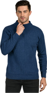 NICO WESLEY Solid Round Neck Casual Men Blue Sweater