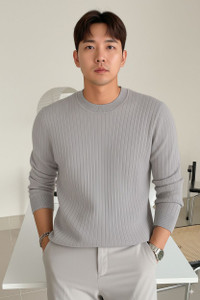 Pivl Striped Round Neck Casual Men Grey Sweater