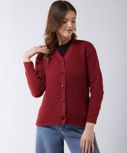 Pivl Woven V Neck Casual Women Maroon Sweater