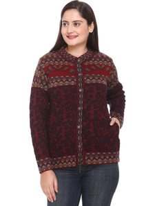 aarbee Geometric Print Round Neck Casual Women Maroon Sweater