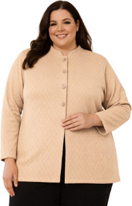 Entervk Self Design Mandarin Neck Casual Women Beige Sweater