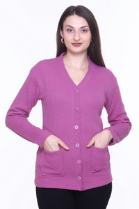 ENOV Self Design V Neck Casual Women Pink Sweater