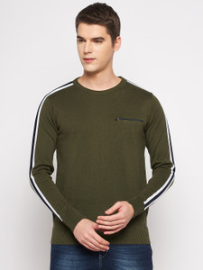 DUKE Solid Round Neck Casual Men Green Sweater