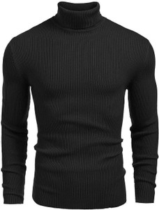 BELLO TOKO Woven Turtle Neck Casual Men Black Sweater