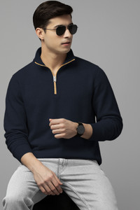 TRIPR Solid High Neck Casual Men Blue Sweater