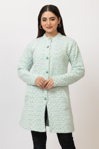 Aphrodite Polka Print Mandarin Neck Casual Women Light Green Sweater