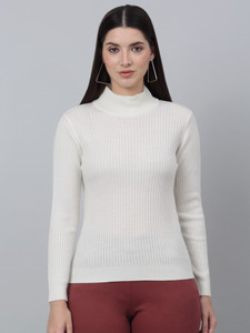 CANTABIL Self Design Round Neck Casual Women White Sweater