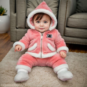 skapparells Solid Hooded Neck Lounge Wear Baby Boys & Baby Girls Pink Sweater