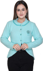 FASHSTORE Self Design V Neck Casual Women Blue Sweater
