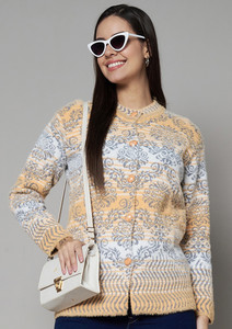 eWools Paisley High Neck Casual Women Gold Sweater