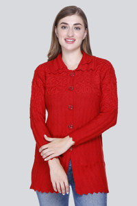CURIOUS FASHION Embroidered Collared Neck Casual Women Red Sweater