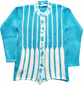 PRAVU CREATION Striped V Neck Casual Girls Blue Sweater