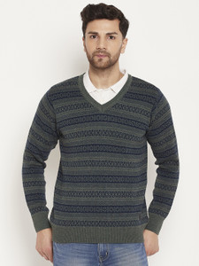 DUKE Self Design V Neck Casual Men Blue Sweater