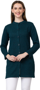 hifzaa Solid Round Neck Casual Women Blue Sweater