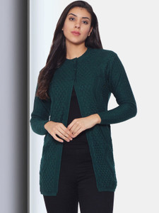 CLAPTON Self Design Round Neck Casual Women Green Sweater