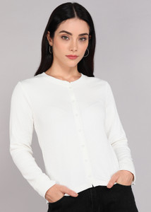 GAP Solid Round Neck Casual Women White Sweater