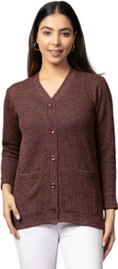 hifzaa Solid V Neck Casual Women Maroon Sweater