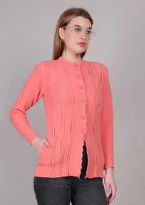 Thansmay kleider Self Design High Neck Casual Women Pink Sweater