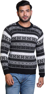 Grand Line Striped Round Neck Casual Men Black Sweater