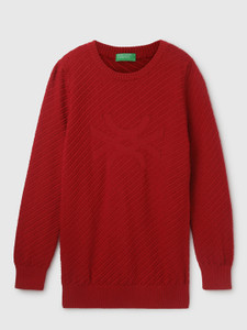 United Colors of Benetton Self Design Round Neck Casual Baby Boys Red Sweater