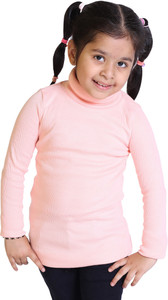 Kepa Solid High Neck Casual Girls Pink Sweater