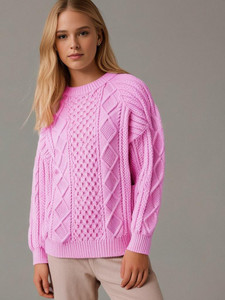 Cherry Crumble Self Design Round Neck Casual Boys & Girls Pink Sweater