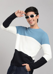 जैक एंड जोन्स पुरुषों के लिए कैज़ुअल कलरब्लॉक बहुरंगी गोल गला स्वेटर