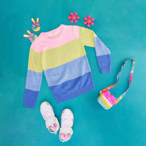 Pantaloons Junior Self Design Round Neck Casual Girls Pink Sweater