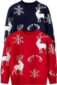 Avelly Printed Round Neck Casual Boys Red Sweater