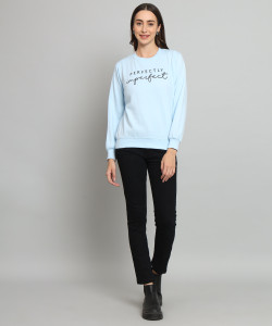 MYLES Printed Round Neck Casual Women Blue Sweater